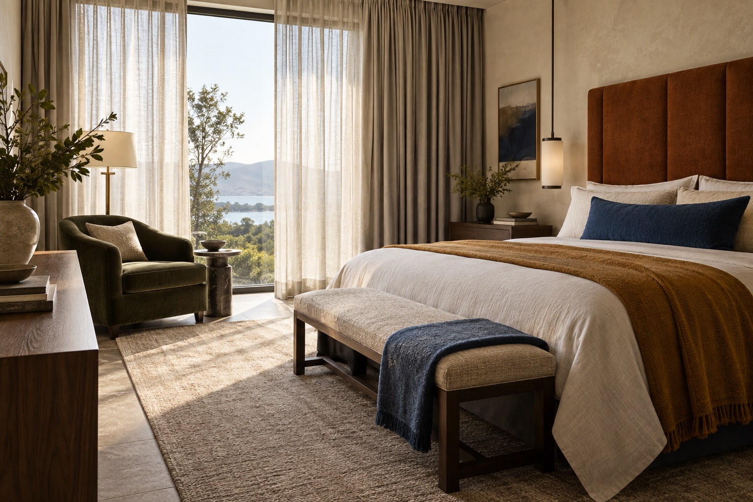 Guestroom interior concept with Parker textile inspiration
